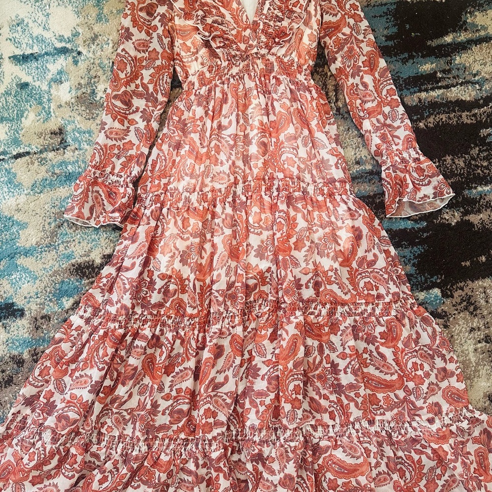 Avantlook Terracotta Paisley Long Sleeve Dress